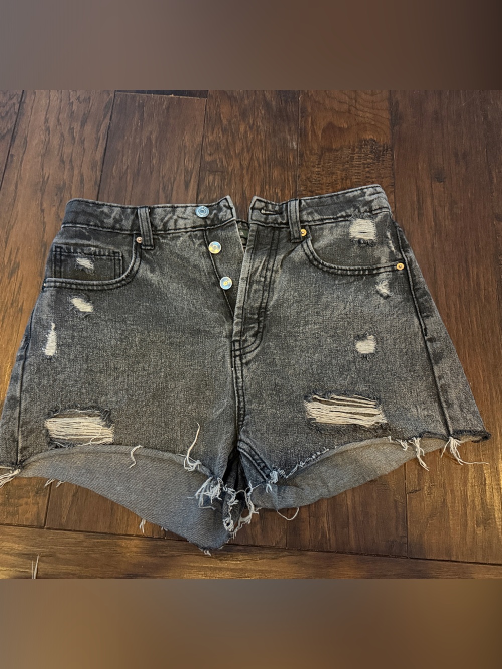 wild fable Black Wash Distressed High-Rise Denim Shorts